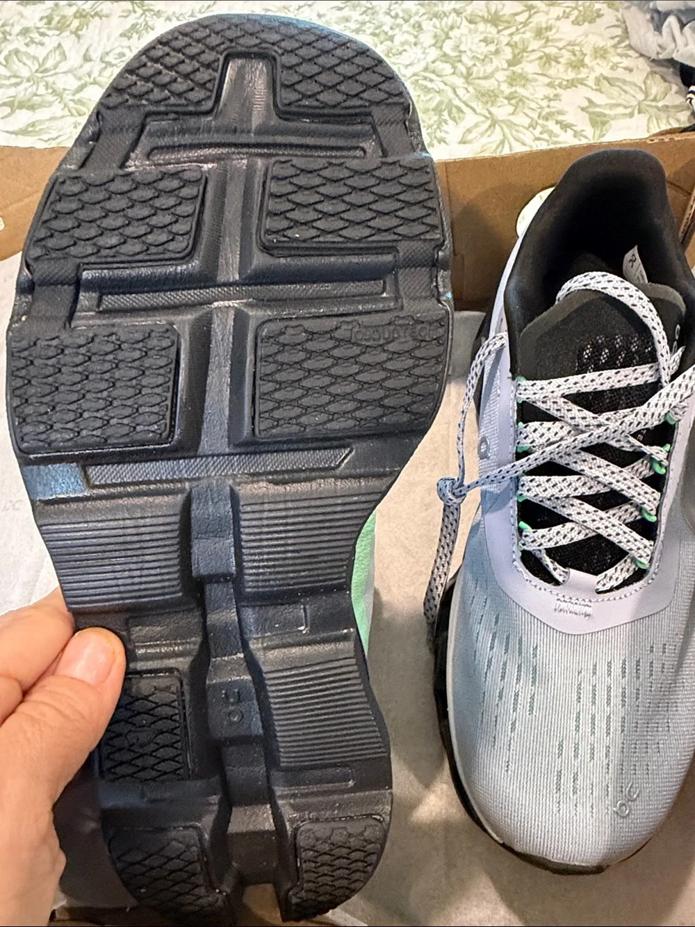 On Running Women's Athletic Shoes - Light Gray, Black, Green Accents